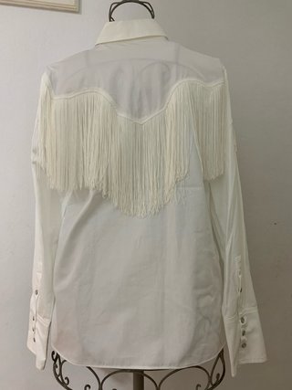 【MNG】Camisa Mango Blanca con Flecos - Talla M