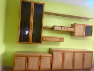 Mueble comedor modular madera y cristal