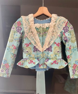 Traje de Fallera Niña Azul Agua Brocado