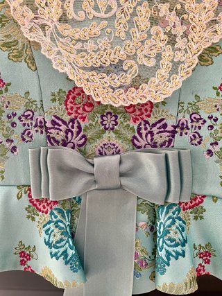 Traje de Fallera Niña Azul Agua Brocado