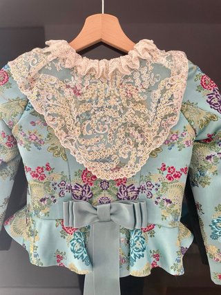 Traje de Fallera Niña Azul Agua Brocado