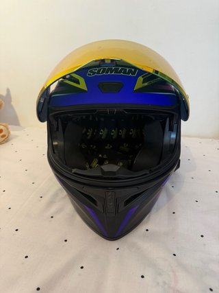 Casco Moto Soman Azul Visera Arcoíris