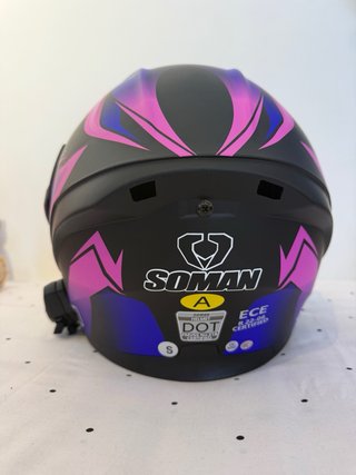 Casco Moto Soman Azul Visera Arcoíris
