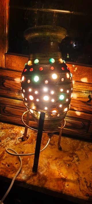 Lampada terracotta vintage decorata