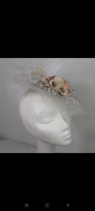 Tocado de fiesta flores rosa y blanco