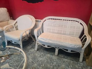 Conjunto de mimbre blanco