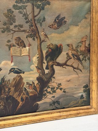 Cuadro antiguo aves óleo sobre lienzo