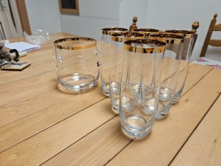 6 Bicchieri Acqua + Ghiacciere Bordo Oro