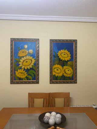 Lote 2 cuadros girasoles pintados a mano