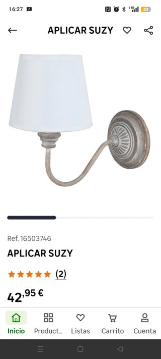 Apliques de pared metal y tela blanco. 2 unidades.