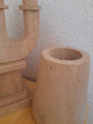 Set Candelabro y Jarrón Travertino Vintage 70s