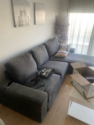 Sofá chaise longue azul oscuro tela