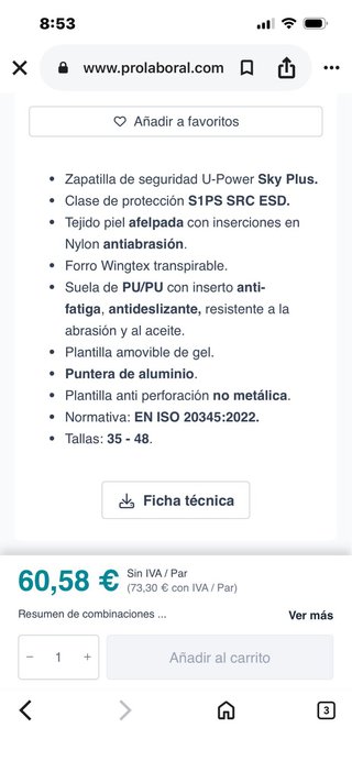 Zapatos seguridad U-Power Talla 38