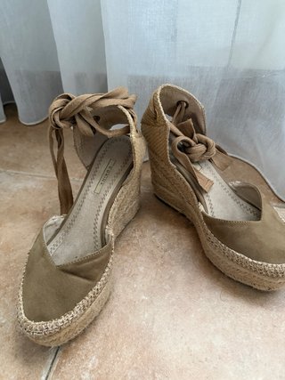 Sandalias cuña esparto atadas beige 38
