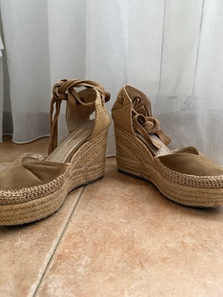 Sandalias cuña esparto atadas beige 38
