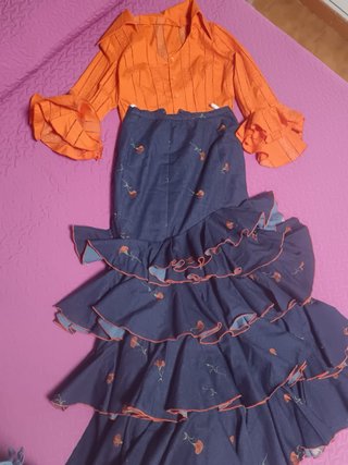 Traje Flamenca Lunares Marrón y Blanco