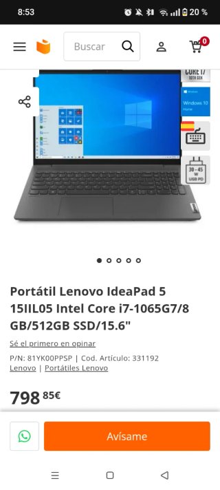 Portátil Lenovo IdeaPad 5 15IIL05 Gris
