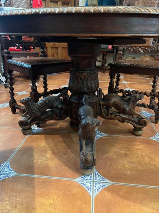 Mesa comedor madera maciza + 6 sillas rústicas