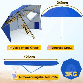 Parasol playa 240cm azul y blanco