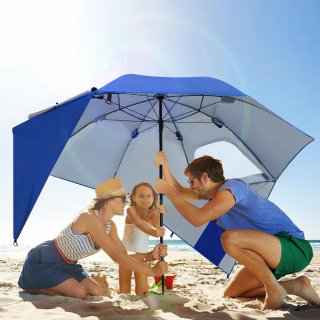 Parasol playa 240cm azul y blanco