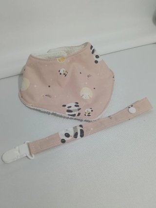 Babero y chupetero de panda rosa