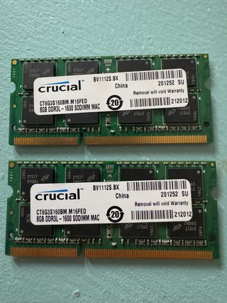 2x Crucial 8GB DDR3L 1600MHz SODIMM RAM