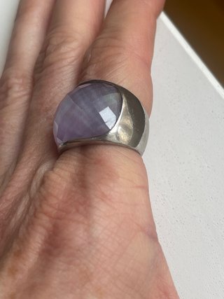 Anillo Plata Piedra Rosa grisacea Facetada