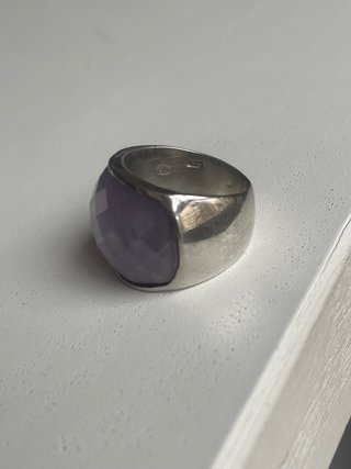 Anillo Plata Piedra Rosa grisacea Facetada