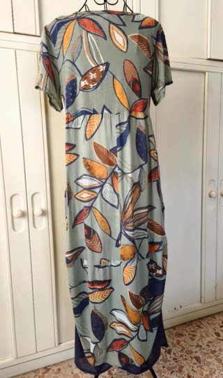 Vestito lungo cotone fantasia foglie molto fresco