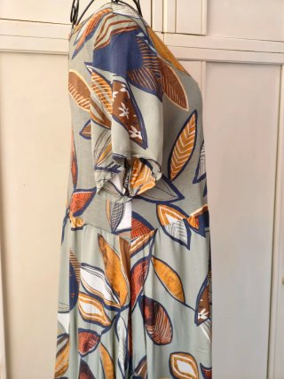 Vestito lungo cotone fantasia foglie molto fresco