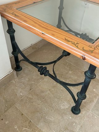 Mesa auxiliar cuadrada madera y cristal
