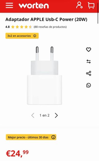 Adaptador Apple USB-C 20W Sin Abrir