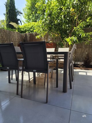 Conjunto jardín mesa + 8 sillas aluminio moderno