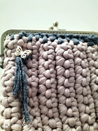 Bolso vintage rosa y gris hecho a mano