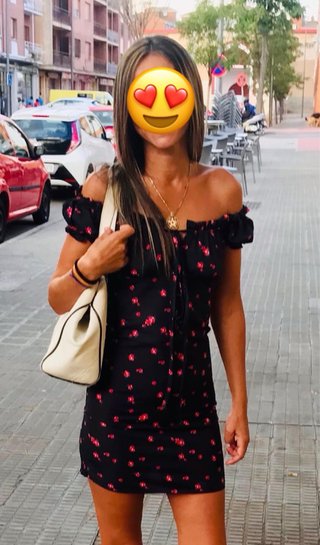 Vestido Verano azul con Flores Rojas