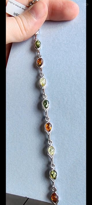 Bracciale Argento 925 Ambra Multicolore Goccia