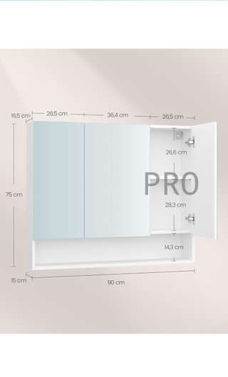 Armario de baño con 3 puertas, espejo, compartimento abierto