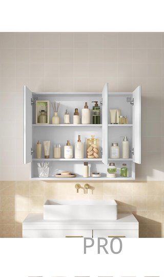 Armario de baño con 3 puertas, espejo, compartimento abierto