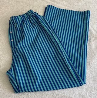 Pantalón ancho rayas azul verde cintura elástica
