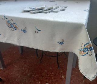 Mantel Algodón Rústico 90x85cm Bordado 6 servillet