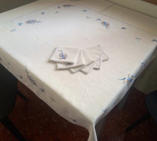 Mantel Algodón Rústico 90x85cm Bordado 6 servillet