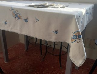 Mantel Algodón Rústico 90x85cm Bordado 6 servillet