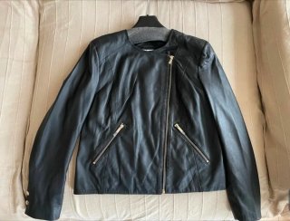 Cazadora Biker Piel Mango Negra