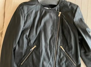 Cazadora Biker Piel Mango Negra