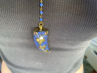 Collana a cascata corno tibetano blu grande