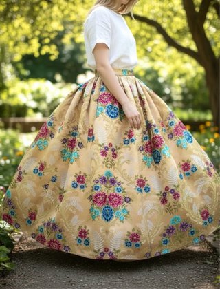 Falda Fallera Brocada Oro y color