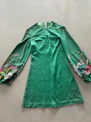 Vestito mini vintage turchese con ricami