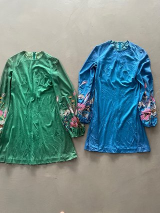 Vestito mini vintage turchese con ricami