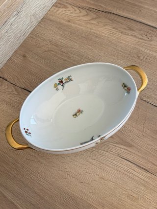 Sopera y salsera Limoges porcelana dorada vintage