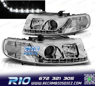 FAROS SEAT LEON TOLEDO 1M 99-05 LUZ DIURNA FONDO CROMO